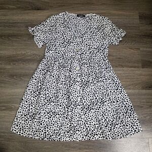 Coeur de Vague Women S Mini Dress Black White Dalmatian Print Button Front Pock